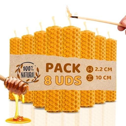 Velas de Miel de Abeja para Rituales 100% Natural Española Cera Pura - Hechas a Mano - Origen España - SIN PARAFINA (Pack de 8, 10 cm x 2,2 cm) | Ya disponible en tu tienda friki favorita! En mundofriki.es!