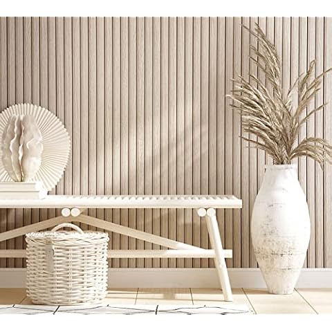 Papel pintado madera beige efecto tablas de madera de roble marrón claro 3D Cover
