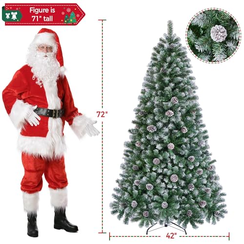 Yaheetech-6ft-Artificial-Christmas-Tree-Snow-Flocked-Christmas-Tree-w64-Pinecones-920-Frosted-Tips-Pre-Decorated-Tree-for-Holiday-Party-Decoration Yaheetech 6ft Artificial Christmas Tree Snow Flocked Christmas Tree w64 Pinecones 920 Frosted Tips Pre Decorated Tree for Holiday Party Decoration