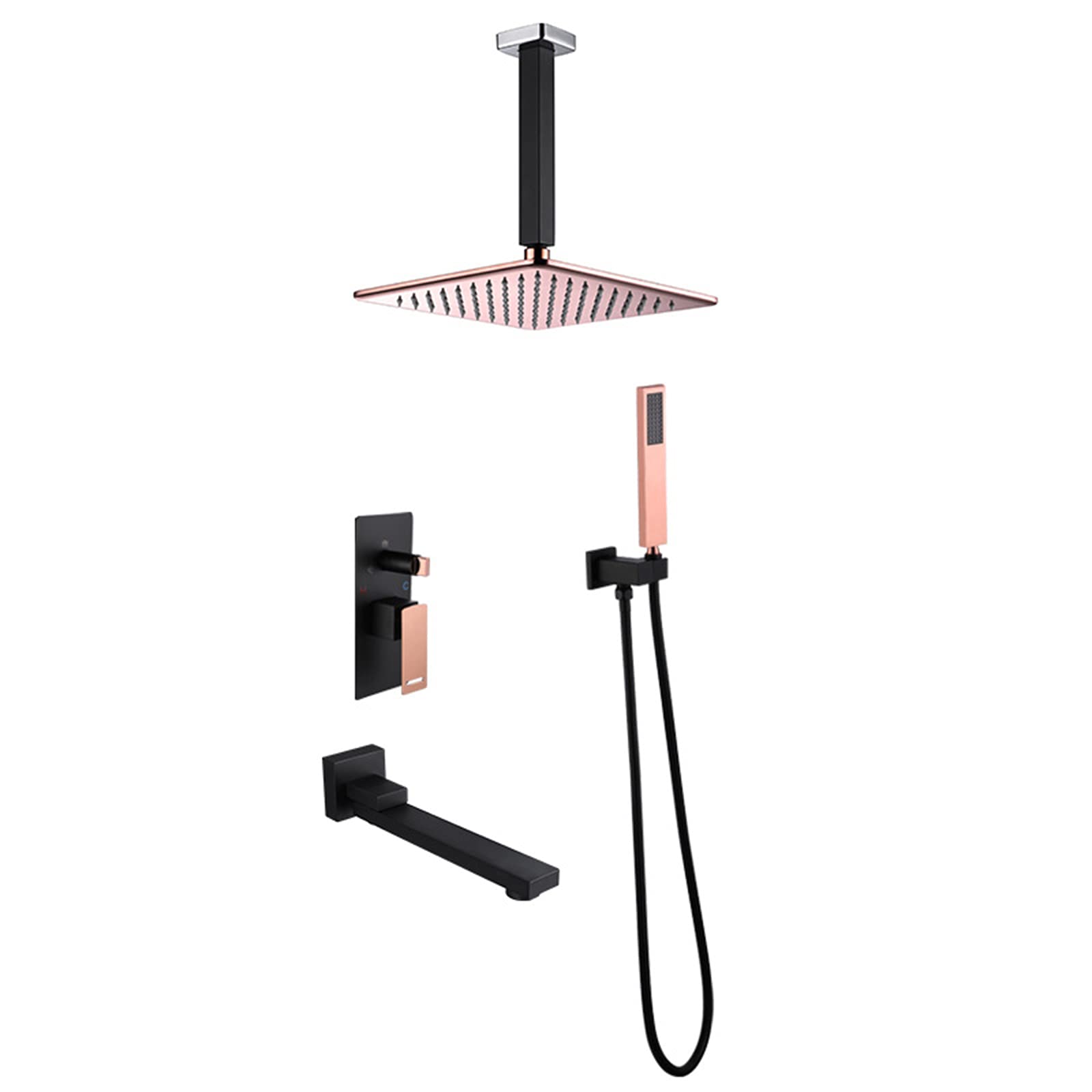 SWENEEN Handheld Shower10 Inch Rainfall Shower System With Rain Shower And Hand Shower Ceiling Mounted Brass Bathroom Shower Combo Set,Black + Rose Gold,Black+rose Gold