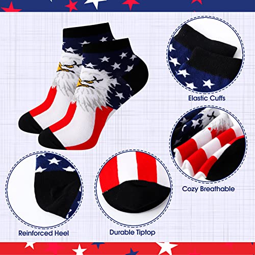 Image of Roshtia 8 Pairs American Flag Sock for Women Red White Blue Patriotic Socks | USA Stars Striped Ankle, 4th of July Independence Day Birthday Gifts for for Women Men Adults, Friend, 250th Anniversary
