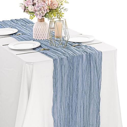 Dusty Blue 10FT Cheesecloth Table Runner Boho Gauze Fabric Table Runner Rustic Sheer Runner for Wedding Bridal Baby Shower Birthday Party Boho Table DecorοΌ1 Pack Dusty BlueοΌ