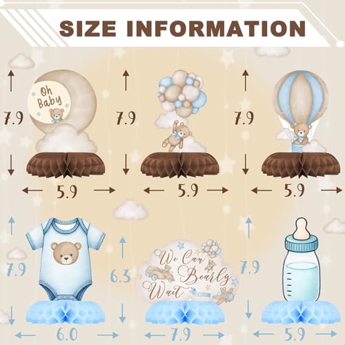 We Can Bearly Wait Baby Shower Decorations - Blue Teddy Bear Honeycomb Decorations and Balloon Bear Decorations - Thumbnail 3