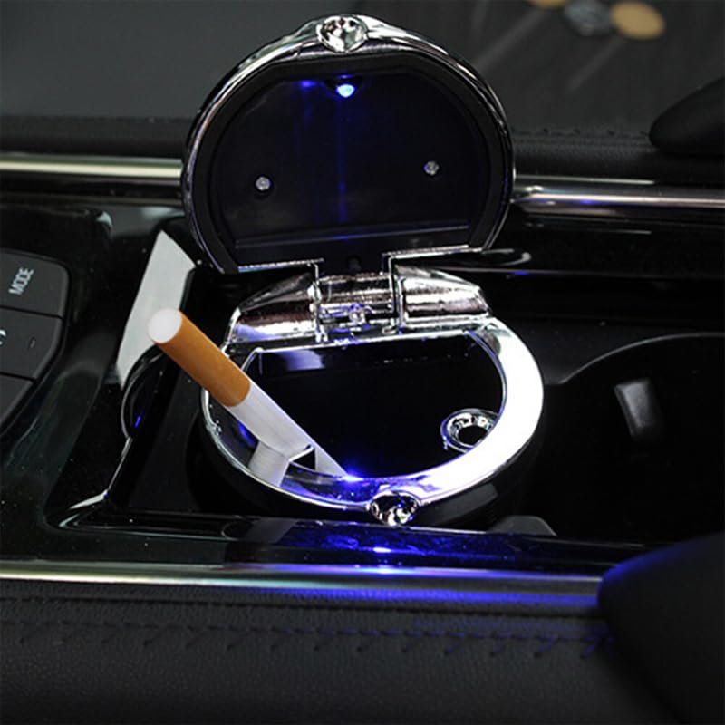 Cendrier De Voiture LED Avec Couvercle Auto-extinguible - Portable, Anti-odeurs, Facile à Nettoyer | 9x6 Cm