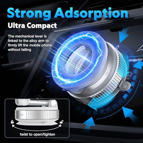 Image of (1 Year Warranty) Magnetic Vacuum Phone Holder, 360 Rotation & Powerful Suction Secure Mount for Car, Gym, Bathroom & Flat Surfaces,Universal Support for All Smartphones- White