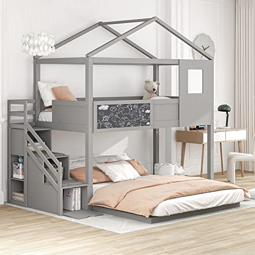 Balcony and Bed - ストライプ。Balcony and Bed Amazon.com: Twin Over Full House Bunk Bed with Storage