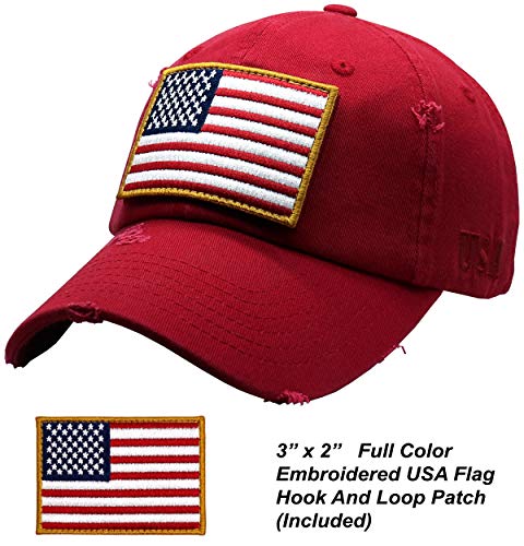 Image of Antourage American Flag Unisex Baseball Hat for Men and Women | USA Flag Mesh Snapback Flat Visor Cap + 2 Patriotic Patches