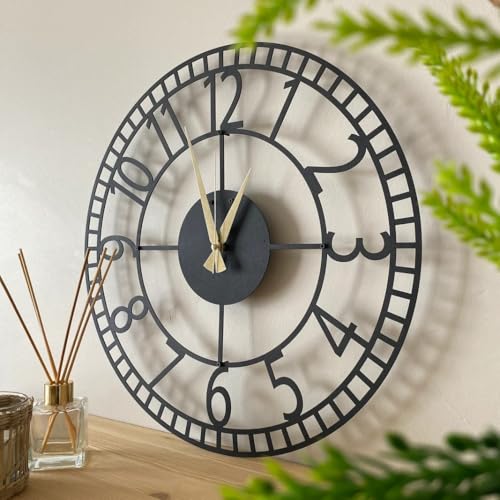 Image of Stylish Metal Wall Clock for Living Room, Bedroom, Office, Kitchen, Home and Hall | Antique Fancy Big Size Modern Wall Watch for Home Decor (DA-27, 50 CM)