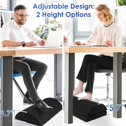 Image of CushZone Foot Rest for Under Desk at Work Adjustable Foam for Office and Home, Office Desk Accessories,Comfortable Footrest with 2 Adjustable Heights,Back & Hip Pain Relief (Black-16.9 in)