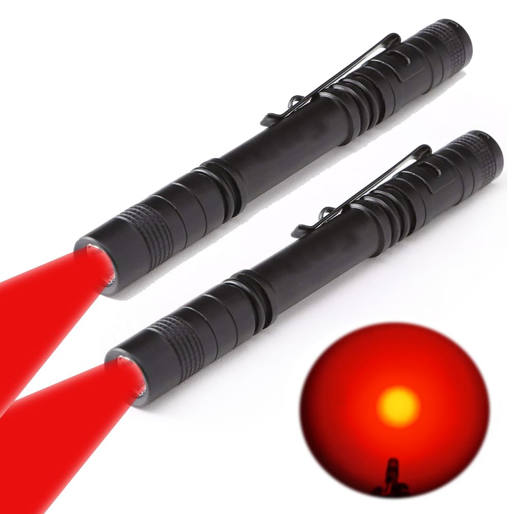 WONDSUNSON 2X Red Light Pen Type Penlight Flashlight One Mode Red Light Flashlight for Camping Hiking Animal Protecting Beekeeping Detecting Astronomy Aviation Night Vision