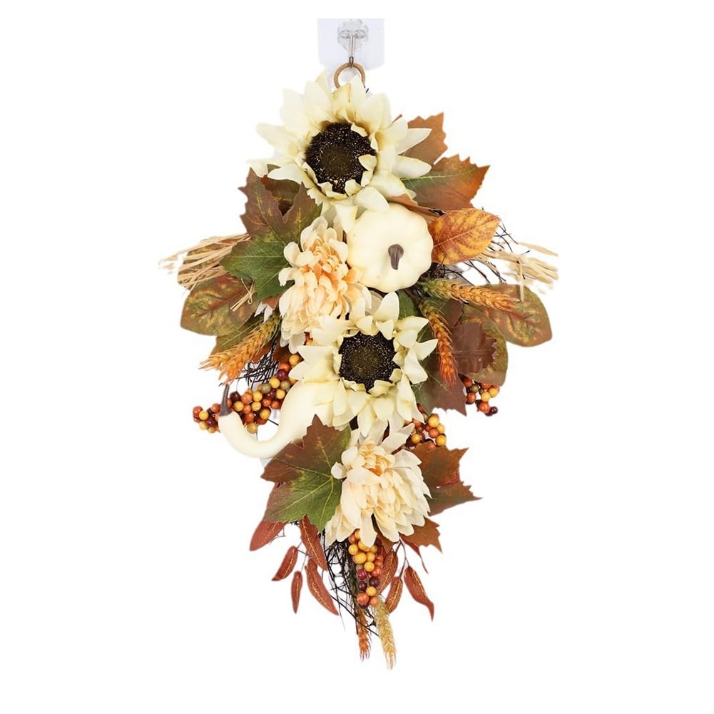 CTRLZS Artificial Pumpkins Wreaths with Leaves Flower Fall Door Garland Thanksgiving Theme