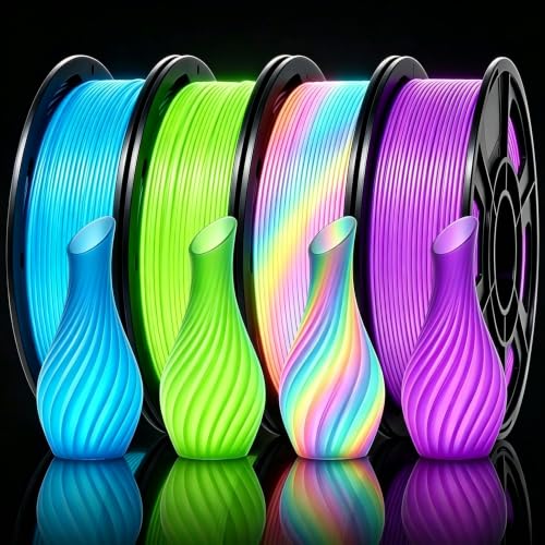 Image of Glow in the Dark PLA Filament 1.75mm, Rainbow, Purple, Blue & Green