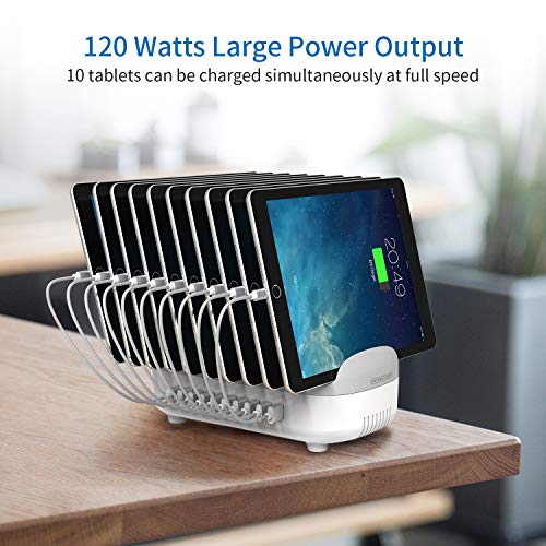 10 Ports Charging Station For Multiple Device, Ntonpower Usb Charging Dock, Phone Tablets Organizer For 10 Ipads (2.4A Each, 24A In Total), Apple Products Kindle And More, Etl Listed #TOP4