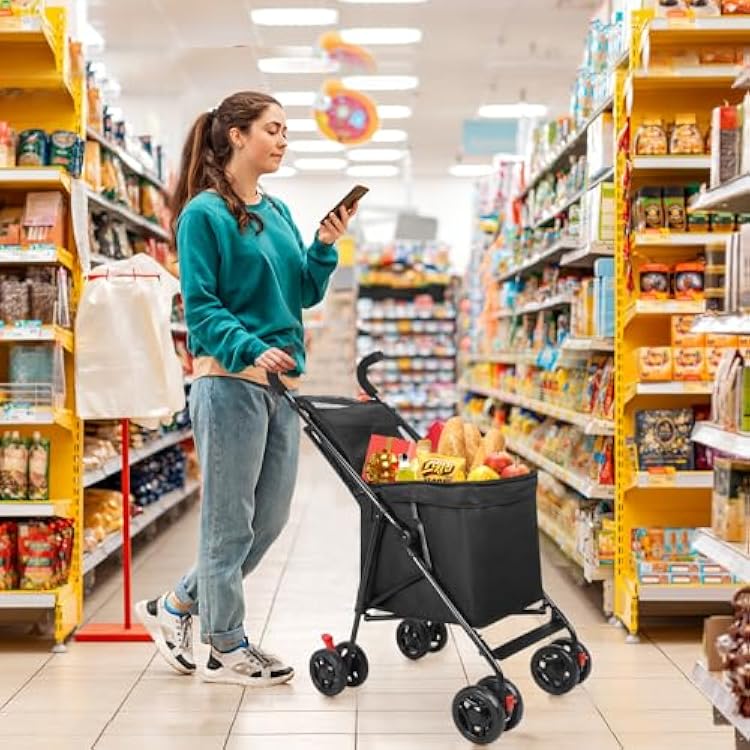 Folding Wagon Cart, Heavy Duty Outdoor Garden Cart, Large Capacity Beach Wagon with All-Terrain Wheels, Adjustable Folded Cart for Camping Shopping Sports (Black)