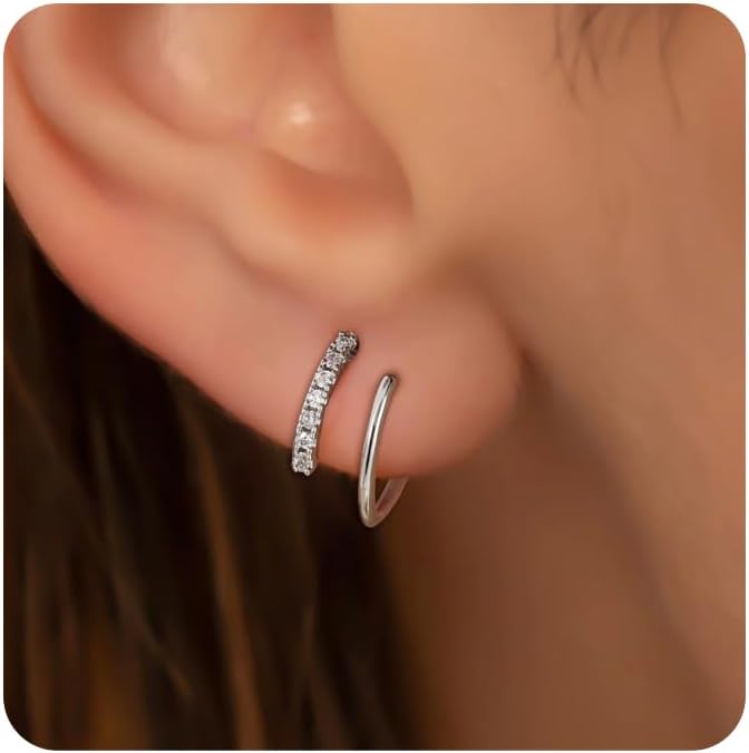 Double Huggie Hoop Piercing Tiny Twist Spiral Earrings 14k Gold/Silver Plated Backless Earrings for Women Everyday Jewelry Gifts