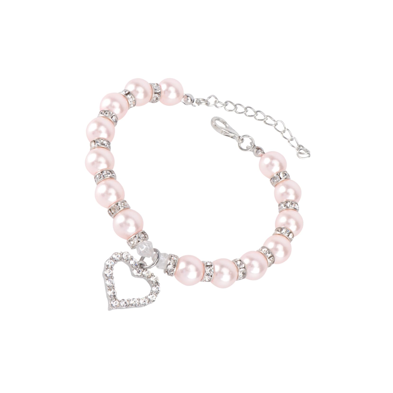 Levemolo Necklace for Dogs Pet's Jewelry Pearls and Rhinestones Crystal Heart Dog Necklace Size s