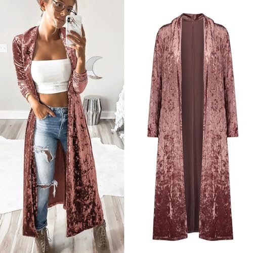 Kimono largo de terciopelo rosa con caída premium de otoño invierno 3