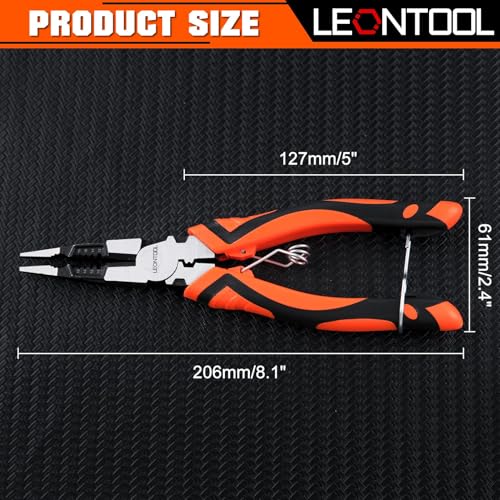 LEONTOOL 6-in-1 Long Nose Plier, 8" Multipurpose Needle Nose Pliers with Wire Stripper/Crimper/Cutter Function - Image 4