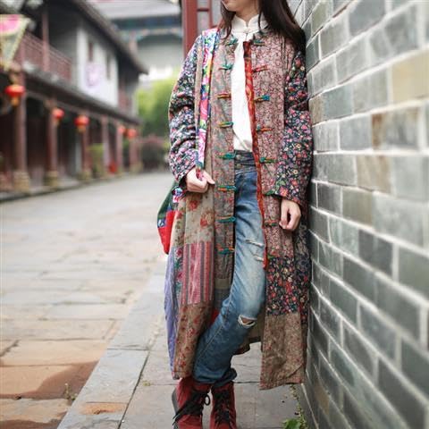 Women Loose Jacket Distressed Trench Coat Casual Patchwork Garment3