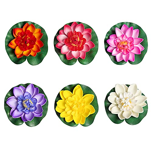 Sixfolo Set of 6 Artificial Lotus Foam Flower 10 cm Floating Water Lily for Decoration Summer...