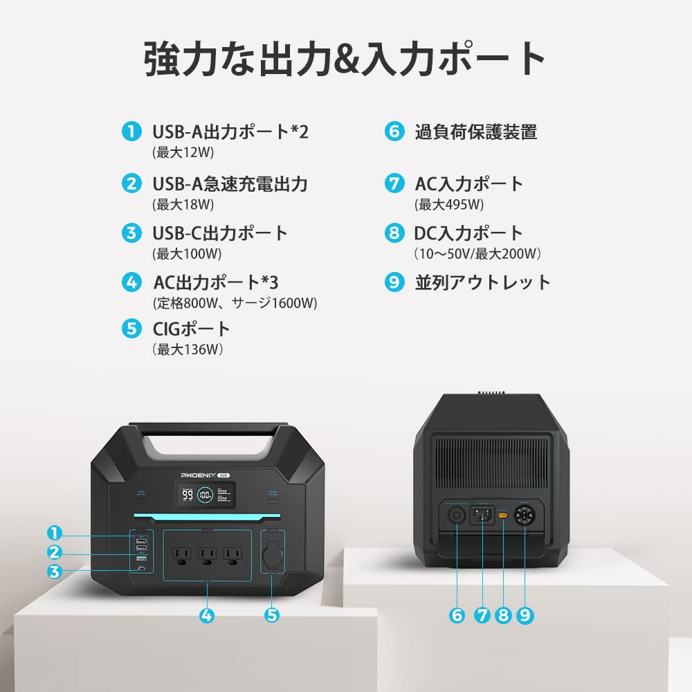Amazon.co.jp: Renogy ポータブル電源 500 27500mAh / 495Wh 正弦波 50