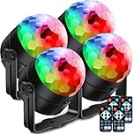 【4 Pack】 360° Rotating Sound-Activated Disco Ball Lights | USB Powered Party Lights with Remote Control | 3W RGB LED for Kids Birthday Dance & Home Use