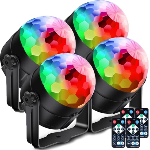 Confezione da 4 palline da discoteca con telecomando, controllate dalla musica, portatili per esterni e interni, presa USB, luce da DJ, gadget, luce da discoteca, luce stroboscopica come illuminazione