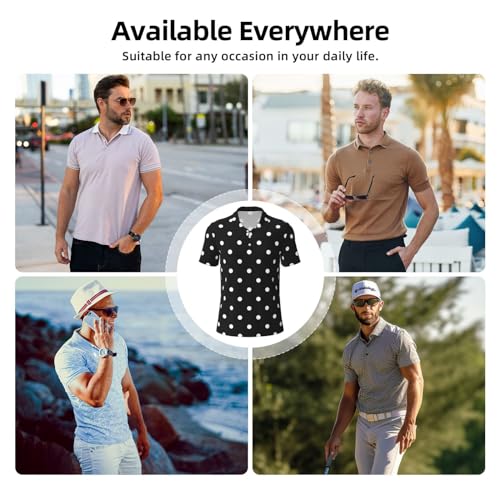 Polo para hombre SEPTYK con diseño de puntos negros y blancos, manga corta, para golf, trabajo, casual, verano y playa miniatura 4