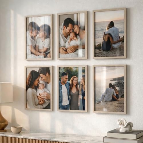 Image of kotart Aesthetic Photo Frame for Wall Decoration | Wooden Frames for Office Living Room | Certificate Frame A4 Size | Home Decor Bedroom Gift (Brown, Pack of 6)