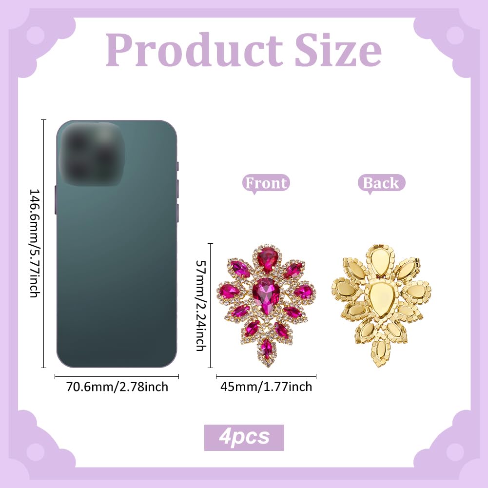 FINGERINSPIRE 4 Stück Tropfen Strass Applikation Rosa Blumen Kristall Applikation DIY Dekorationsflicken Damenmode Für Braut Hochzeitskleid Kleidungsdekoration Geeignet Zum Nähen Und Kleben