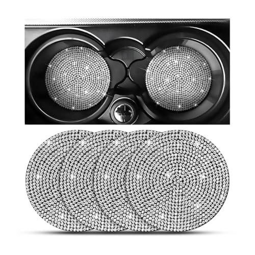 Image of Osilly Bling Car Cup Holder Coaster, Crystal Rhinestone Anti-Slip Insert Coasters, Universal 2.75 Inch Fashion Automotive Cup Mat, Car Interior Accessories Decor Gifts for Women (White, 4PCS)