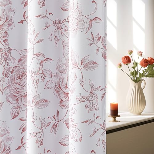 Beauoop Floral 100% Blackout Curtains 72 Inches Long 2 Panels for Bedroom Living Room Pink White Farmhouse Dusty Rose Flower Patterned Room Darkening Thermal Grommet Window Treatments Drapes, 50X72 - Image 2