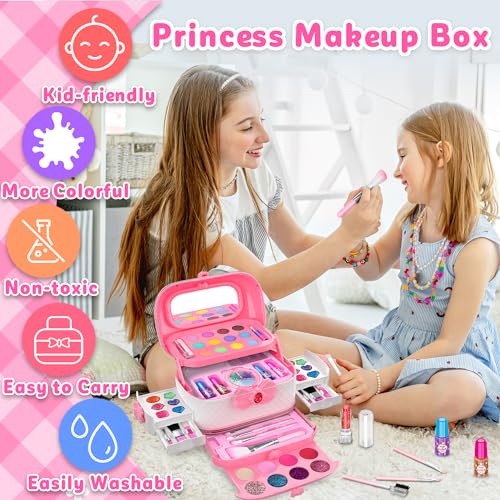 image for Hollyhi 58 Pcs Kids Makeup Kit for Girl, Princess Toys Real Washable C