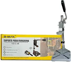 Suporte para Furadeira de Bancada com Alavanca Emborrachada, Redutor de Diâmetro, Base de Fixação e Corpo Reforçado em Alumínio e Aço