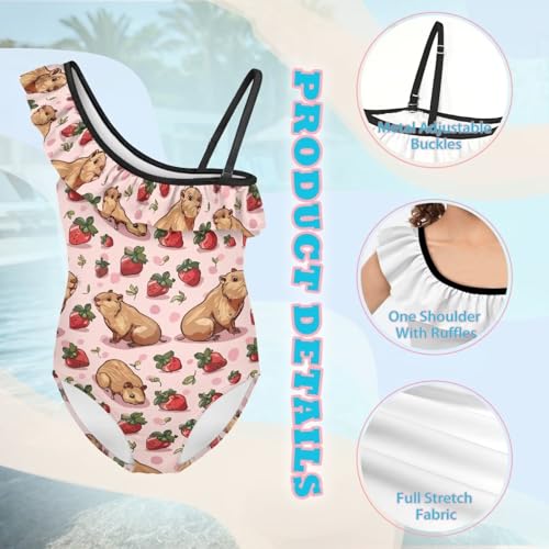 Image of Xpyiqun Swimsuits for Girls 3-14 1-Shoulder Ruffle Bathing Suit One Piece Adjustable Halter Swimming Wear