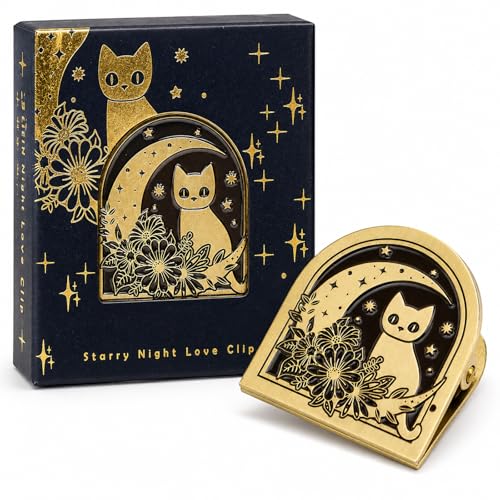 Clip de livre chat et lune en métal vintage pour carnet de voyage TN et bullet journal