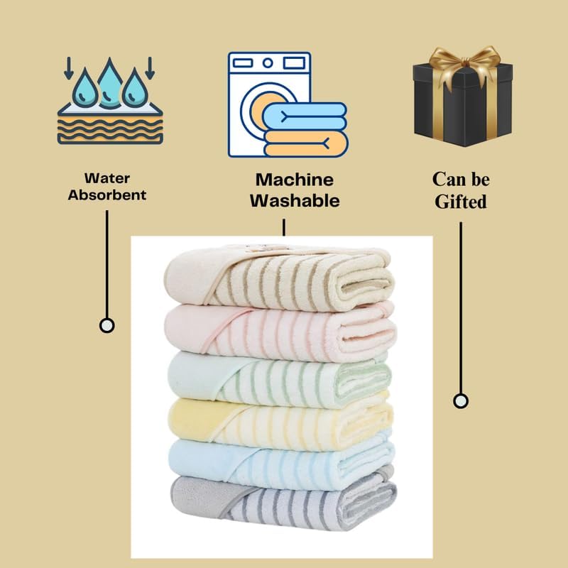 Image of Organic Cotton Hooded Baby Towels with Lining for Newborn to Toddler - Soft, Breathable, Absorbent, Multicolor Striped, 25x25cm, 1 Count