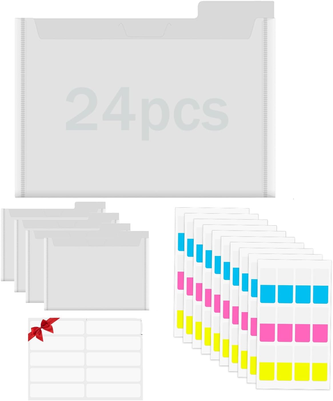 24 Pcs Clear Die & Stamp Plastic Storage Bag with 120Pcs Labeling ResealableSmall Label Dislocation Design Bag for DIY Scrapbooking Paper Card Craft and Cutting Dies Storage (9.25"x6.89")