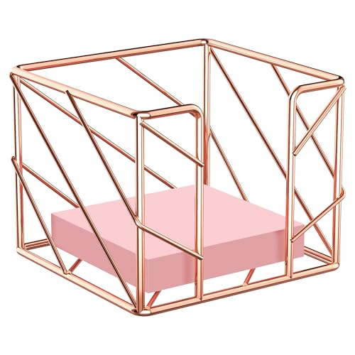 TOCCOOL Rose Gold Geometric Sticky Note & Memo Cube Holder, Post Note Dispenser & Desk Organizer for Home, School, Office Supplies