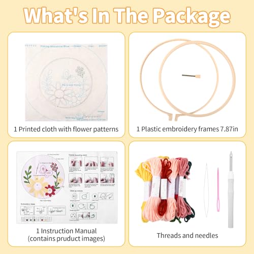 Image of Mowouhn Punch Needle Kit for Adults Beginner,Floral Leaf Punch Needle Embroidery Starter Kits,Include Instructions, Pattern, Yarns,Embroidery Hoops for Handmade Crafts White Elephant Gifts DIY