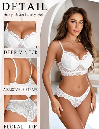 Image of Avidlove Lingerie for Women Lace Strappy Underwear V Neck Bra and Panty Sets 2 Piece Bralette Outfits