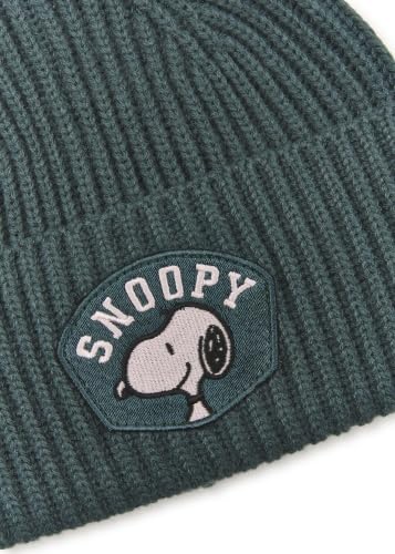 CODELLO X Peanuts Strickmütze mit Snoopy-Patch, Dunkelgrün