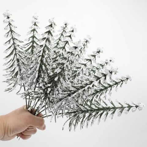 Shouhengda 10Pcs Christmas Artificial Pine Needle Branches Set, Artificial Pine Needles Branches Twigs Fake Greenery Pine Picks for Christmas Wreath Home Garden Decoration (B4) Cover