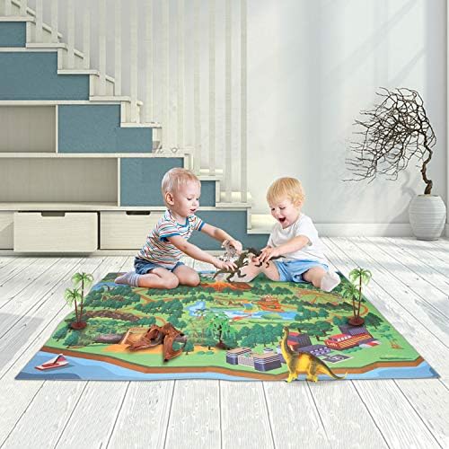 YouCute Dinosaur Toys 15 Realistic Figures with PlayMat Books Educational 6" to 10" Dino Party Supplies for Kids Boys Girls Including T-rex Triceratops Velociraptor Pterosaur