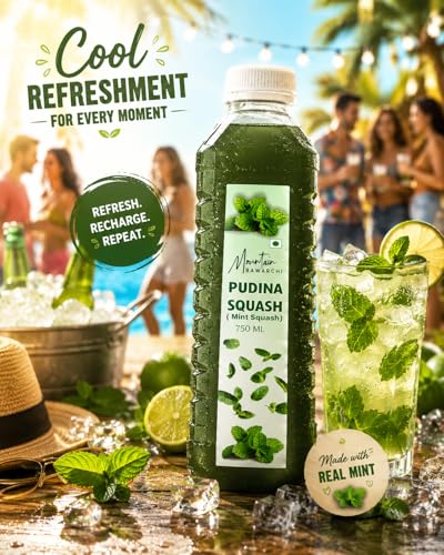 Image of Mountain Bawarchi Mint Squash | Natural Healthy Juice Gift Pack | Natural Sharbat | Refreshing Juice | Ready To Serve | 750mlx2 (Set of 2)