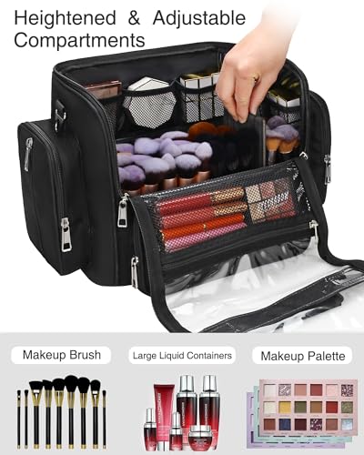 Image of Makeup Brush Case Stand-up Makeup Cup Makeup Brush Holder Travel Professional Cosmetic Bag Artist Storage Bag Large Makeup Bag with Adjustable Divide, 05-Black, 03-Super Large, Makeup Brush Bag