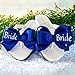 Bow Flip Flops High 3.5 Inch Wedge Bride Glitter, White with Navy Blue Sparkly Lettering, Customize your Heel Height and Colors for Bridal Wedding Sandals