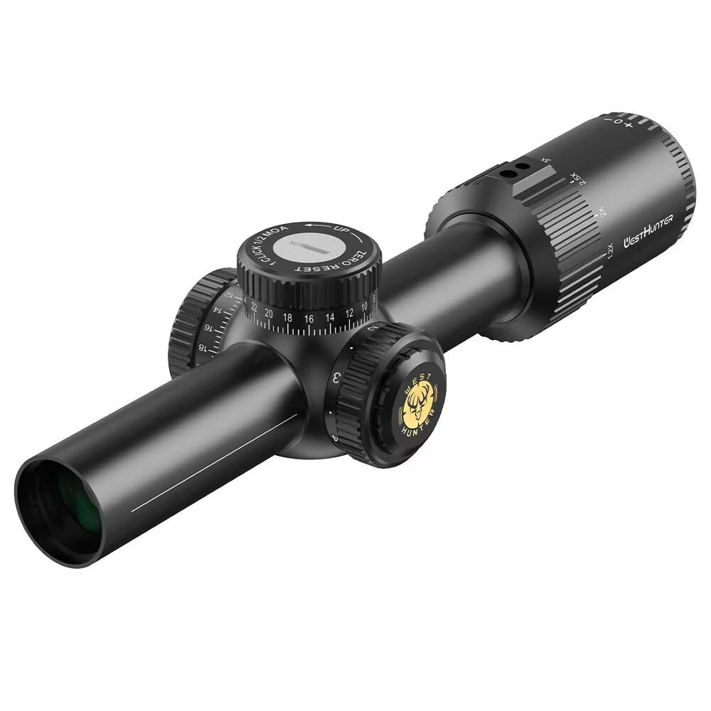 Mira Telescópica LPVO WestHunter Optics HD-N 1.2-6x24 IR, Tubo de 30 mm, Primer/Segundo Plano Focal, 1/2 MOA, Retícula Fibra Óptica/Herradura Invertida -Indicada Únicamente para Actividades Deportivas
