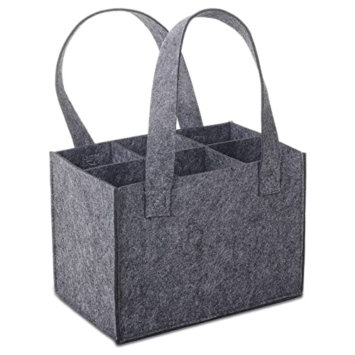 Ksvaye Flaschenträger Filz Flaschentasche 6 Flaschen Männerhandtasche Bier Filztasche mit Abnehmbaren Trennwänden Getränketasche Bierträger Weinträger für Bierflaschen Weinflasche (25x18x16cm, Grau) Cover