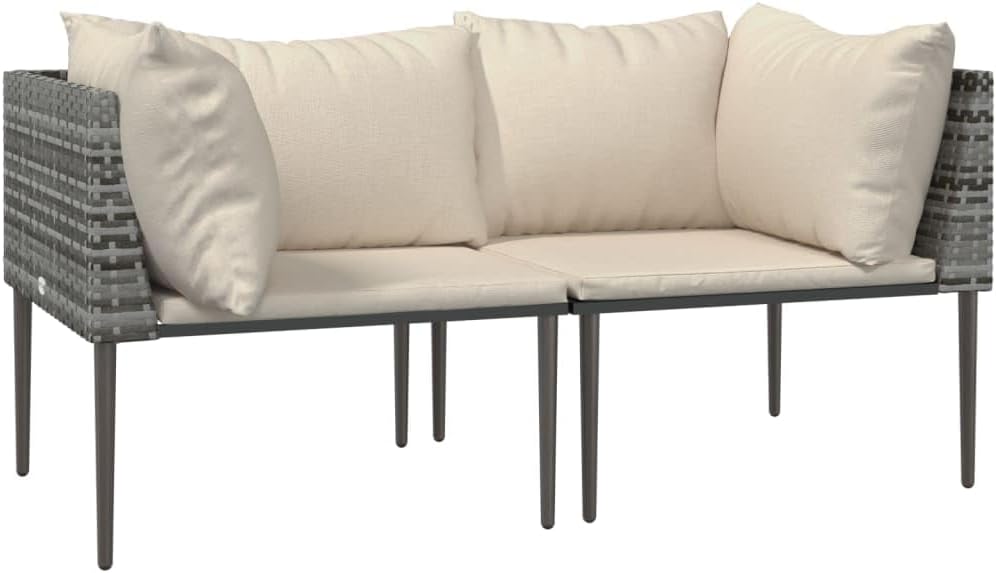 vidaXL Gray Poly Rattan Patio Corner Sofas with Beige Cushions - Modern and Elegant Design, Weather Material, and Comfortable Seat Experience with Modular Configurations